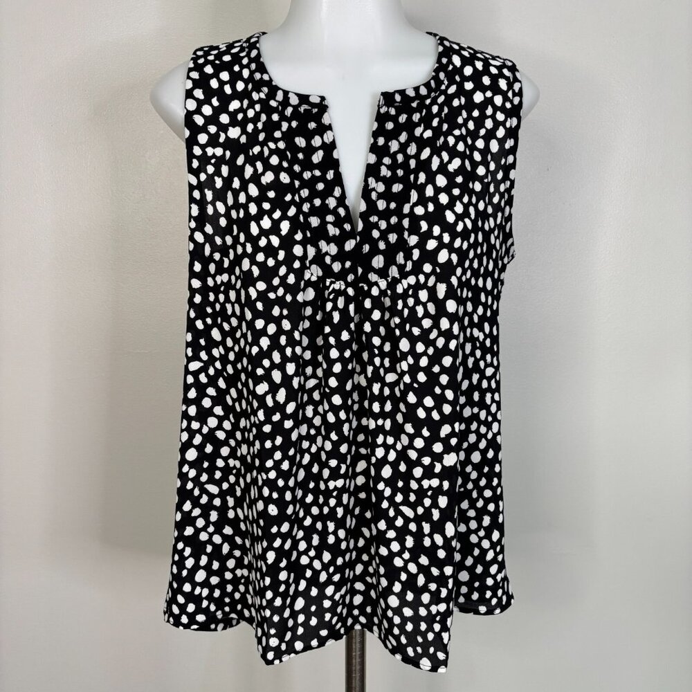 LOFT Tank Top‎ Small Black White Spotted Mixed-Media Sleeveless Blouse Women's